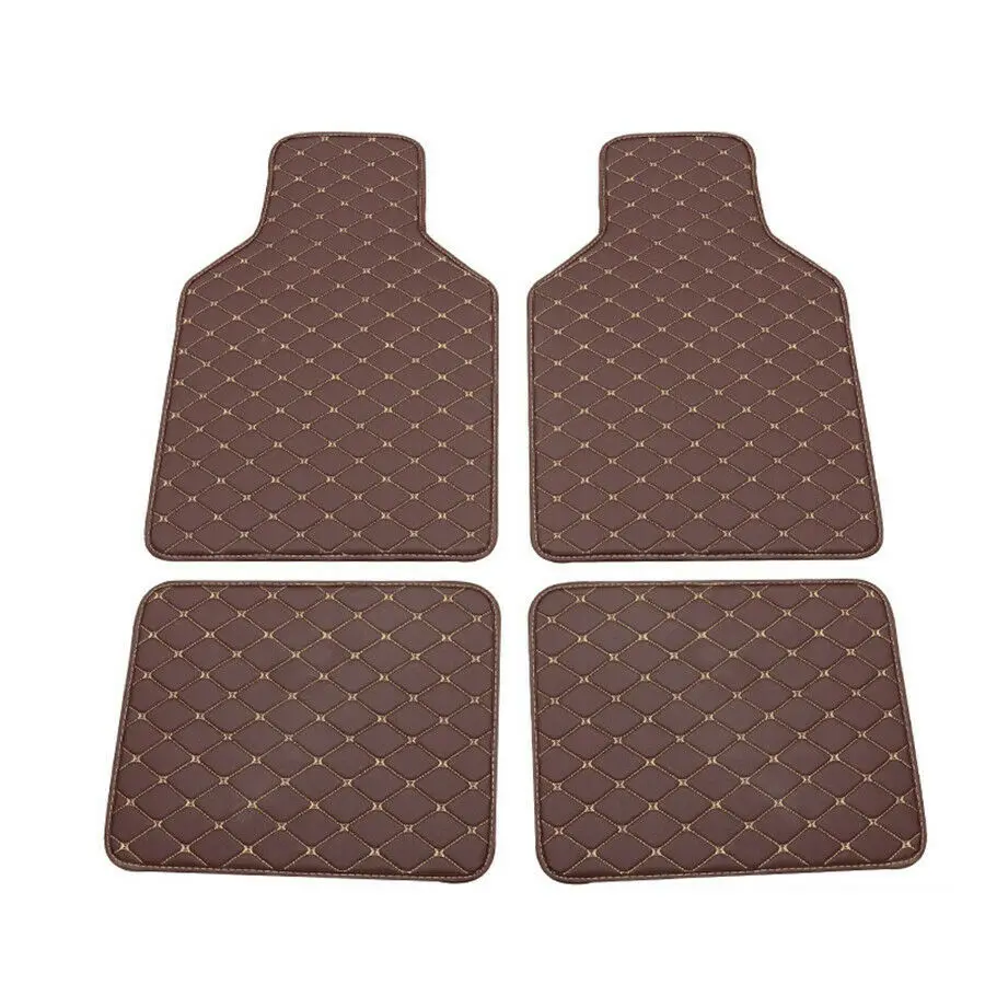 

4Pcs Coffee PU Leather Car Front Rear Styling Waterproof Floor Mats Carpet Kit