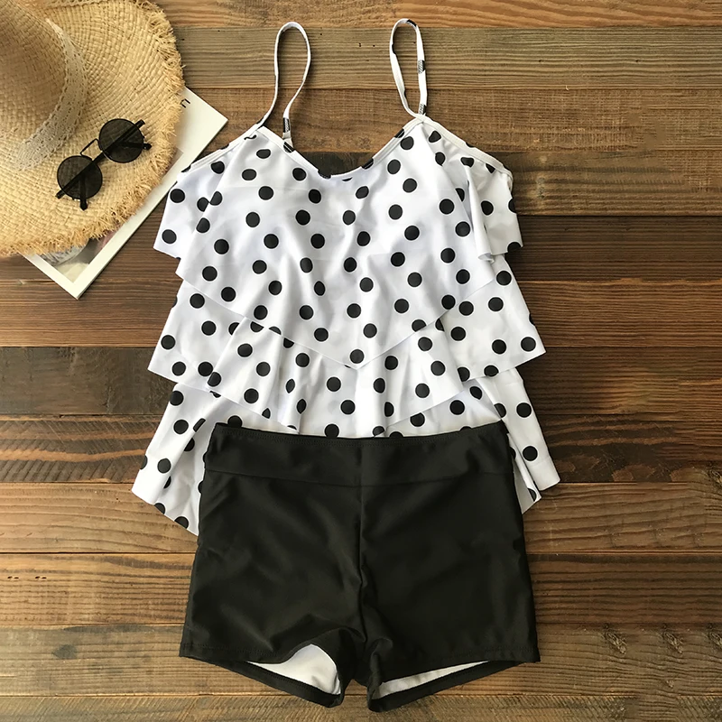 Многослойный купальник в горошек размера плюс Танкини с шортами 2020 женский из 2