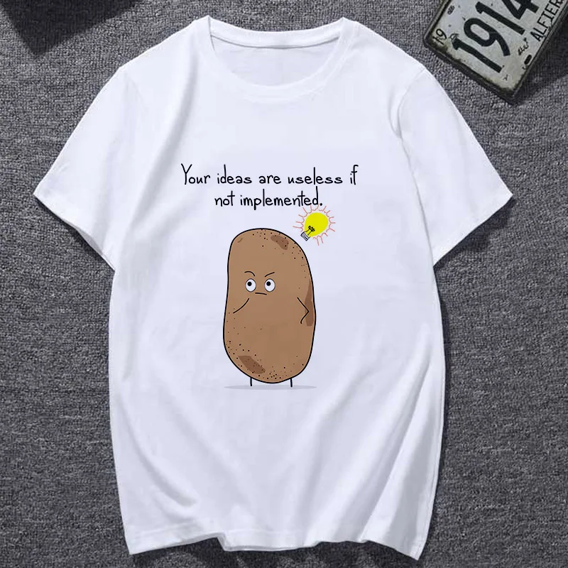 

Lus Los Potato Print Summer Short Sleeve Cute Tshirt Women round collarCotton Women Harajuku streetwear summer top