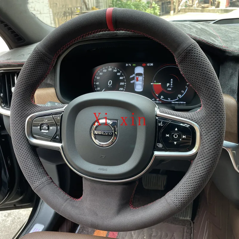 

Чехол на руль для Volvo XC60 XC40 S60 S90 v60 V90, черный замшевый, прошитый вручную