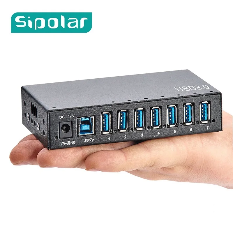 Sipolar Industrial USB 3.0 Charging Hub 7 Ports 12V USB Charger HUB Aluminum With 12V 3A Power Adapter LED Indicator Bracket