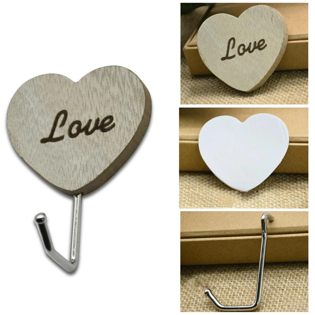 

Wooden Rose/Heart Decorative Wall Hanger Hook Stick on Coat Wall Hangers