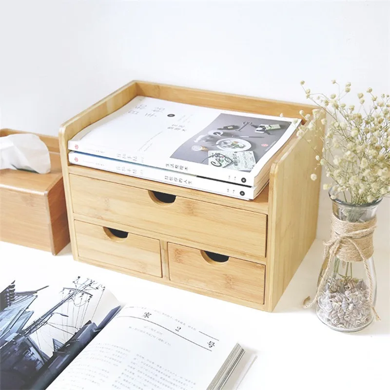 3 уровневый бамбуковый Настольный органайзер для хранения с ящиками идеально