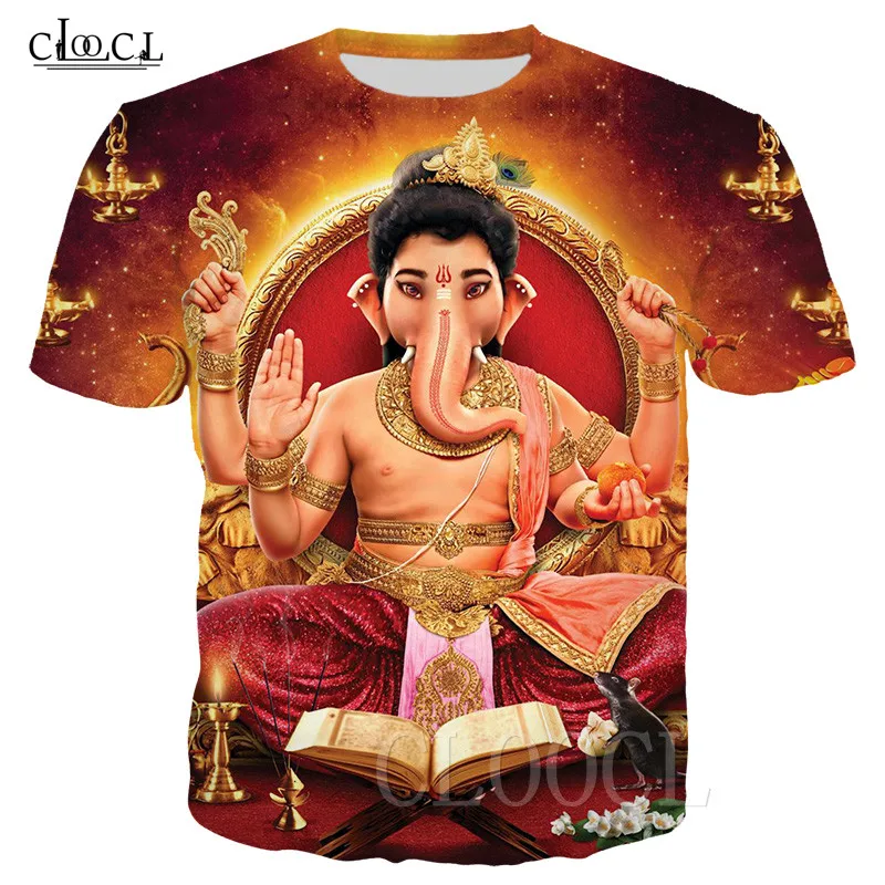 Летние футболки с 3D принтом Бога мудрости Ганеша мужские и женские коротким