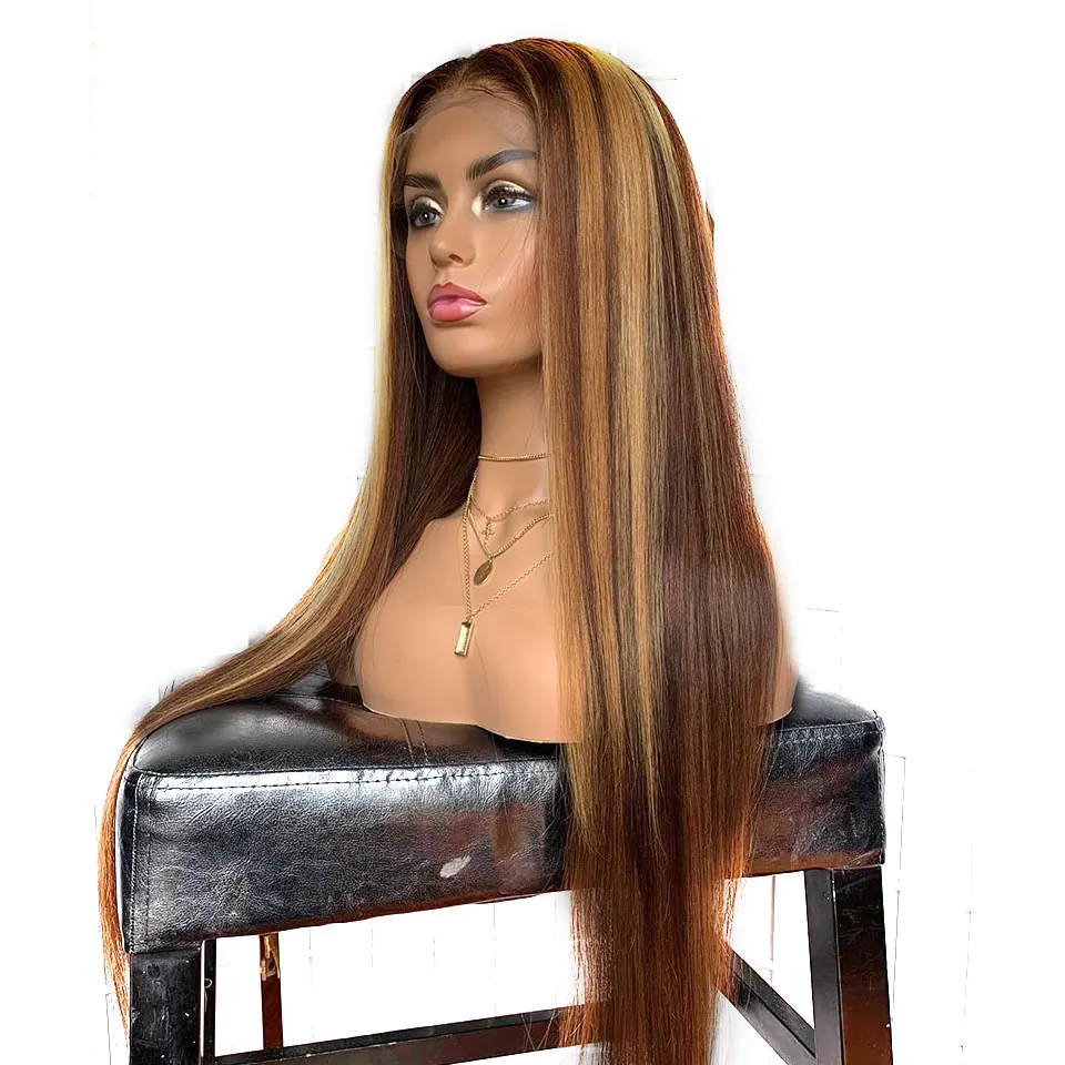 Color B Wig 13X6 130% Невидимый Выделите эффектом деграде(переход от темного к Цвет прямые Синтетические волосы на кружеве парики из натуральных волос для Для женщин индийские волосы Remy застежка предварительно парик шнурка - Цвет: Color B Wig