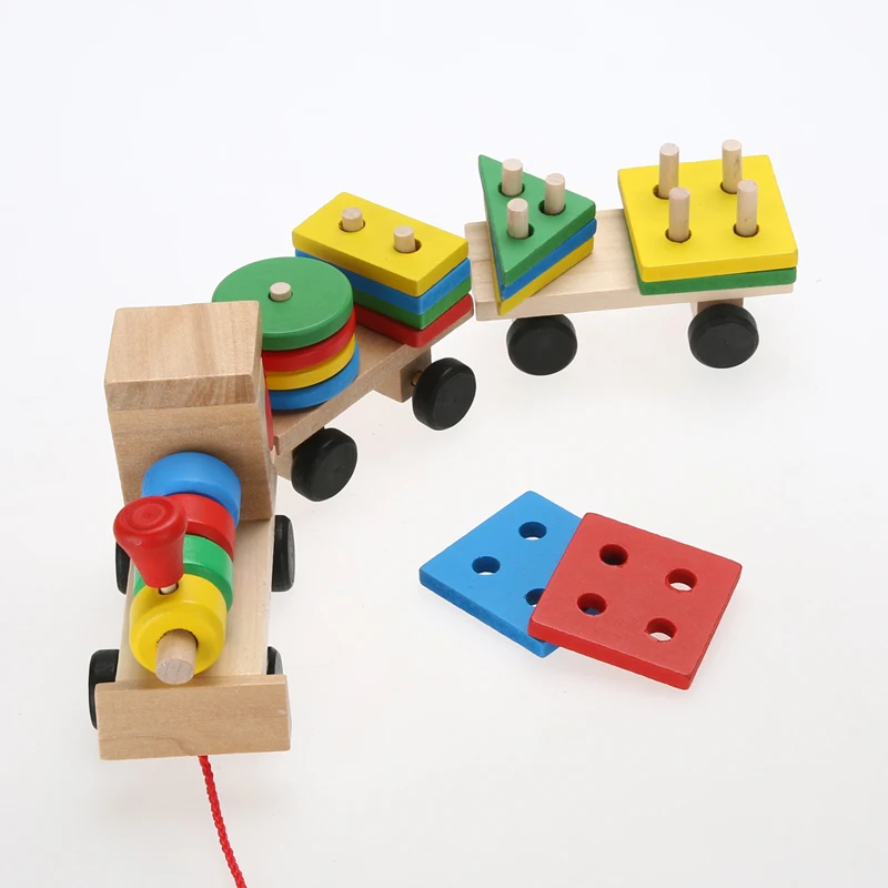 Kid Baby Wooden Solid Stacking Train Toddler Block Toy Fun Vehicle  Board Game   Educational  WJ477