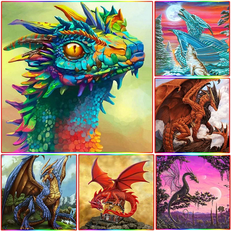 

5d Diy Diamond Embroidery Fairy And Dragon Diamond Painting Elf Animal Cartoon Full Square Rhinestones Home Decoration