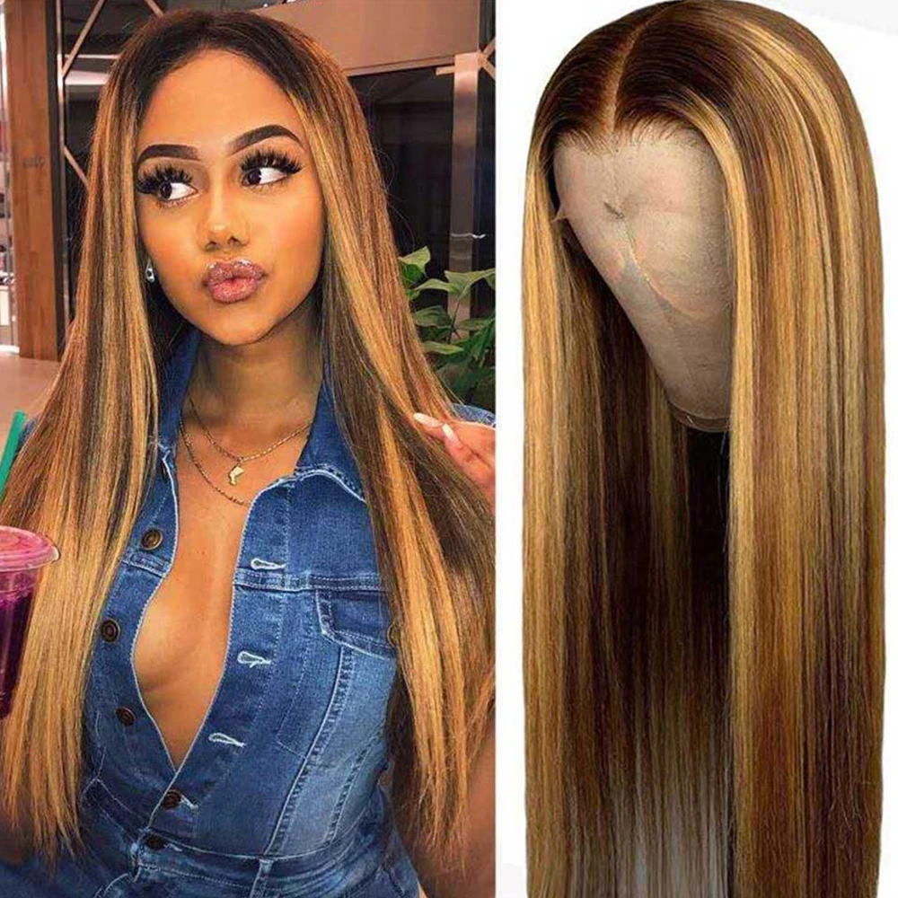 

Женские прямые волосы Siyo, парики из человеческих волос, бразильские волосы с эффектом омбре, медовая блондинка, прямые парики на сетке, пари...