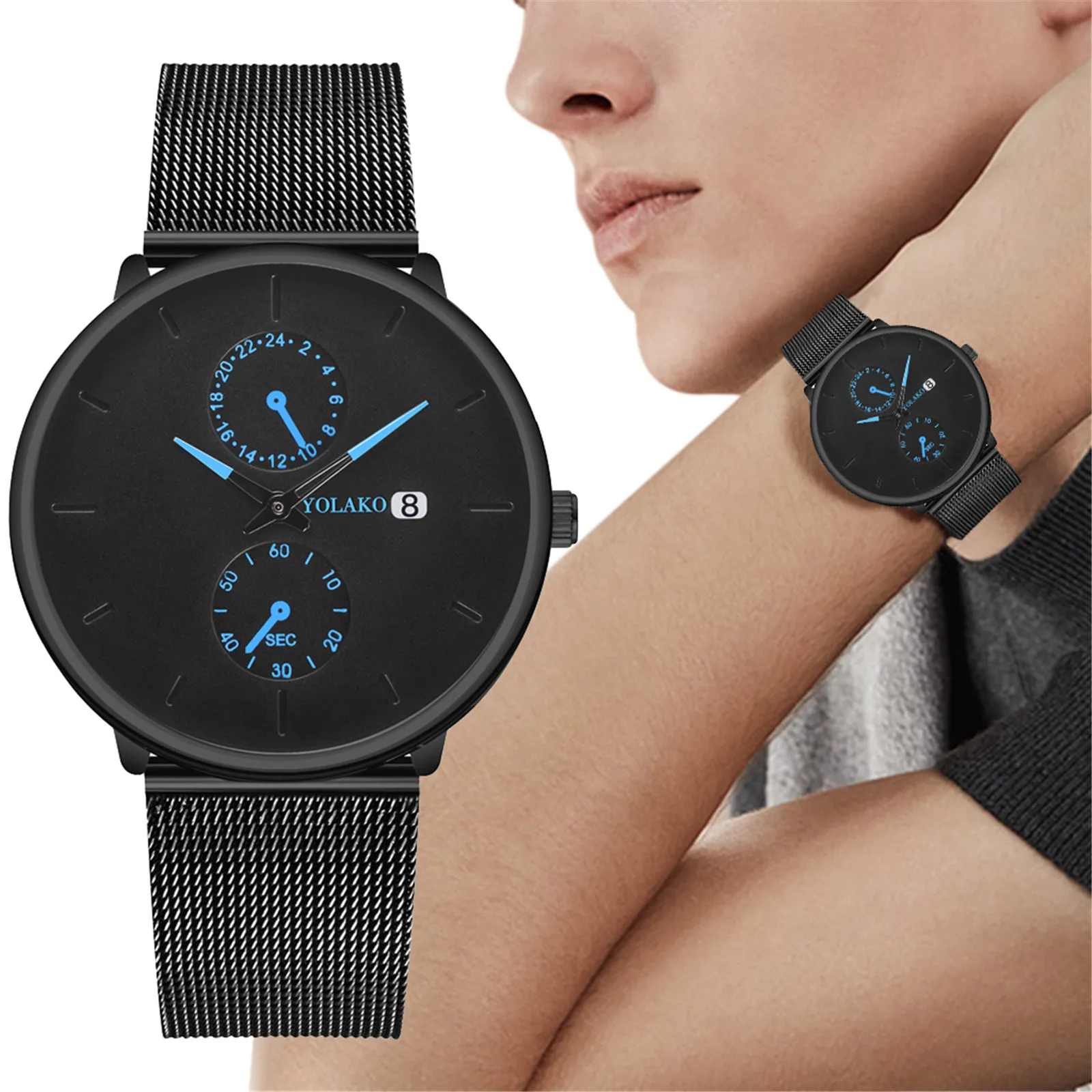 

Trend Creative Dial Double Eyes Three Hands Belt Calendar Strap Men's Watch Gift brand new and high quality Minimalist#30
