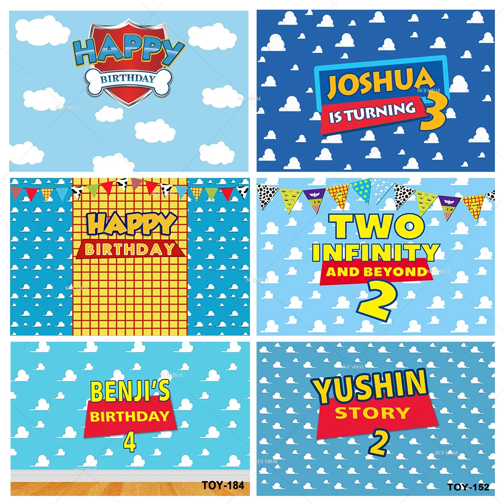 

Happy Birthday Banner Toy Photo Backdrop Boys Kids Birthday Story Party Decor Decorations Cake Dessert Table Photo Background
