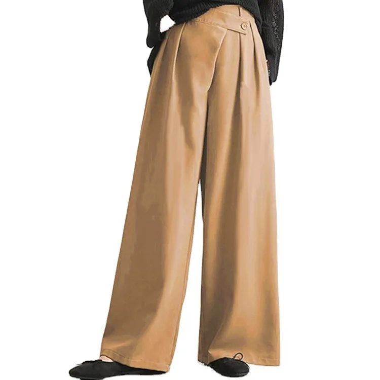 

2021 New Women's Pants Ladies Fashion Personality Irregular Belt Design Loose Wide Leg Pants Buttons S-3XL
