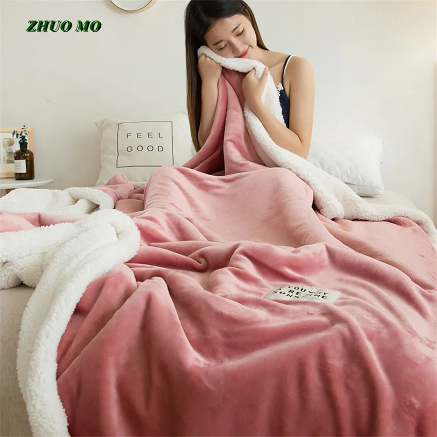 

ZHUO MO Double-layer lamb blankets for beds pink winter weighted blanket Fleece Super Soft Throw On Sofa Bed sheets blanket