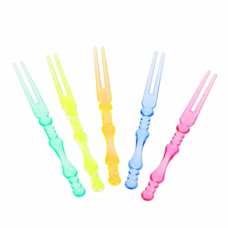 

Kitchen Bar Tableware Forks Colored Transparent Plastic PP Plastic Health Disposable Cocktail Salad Fruit Fork 320 Pcs/lot