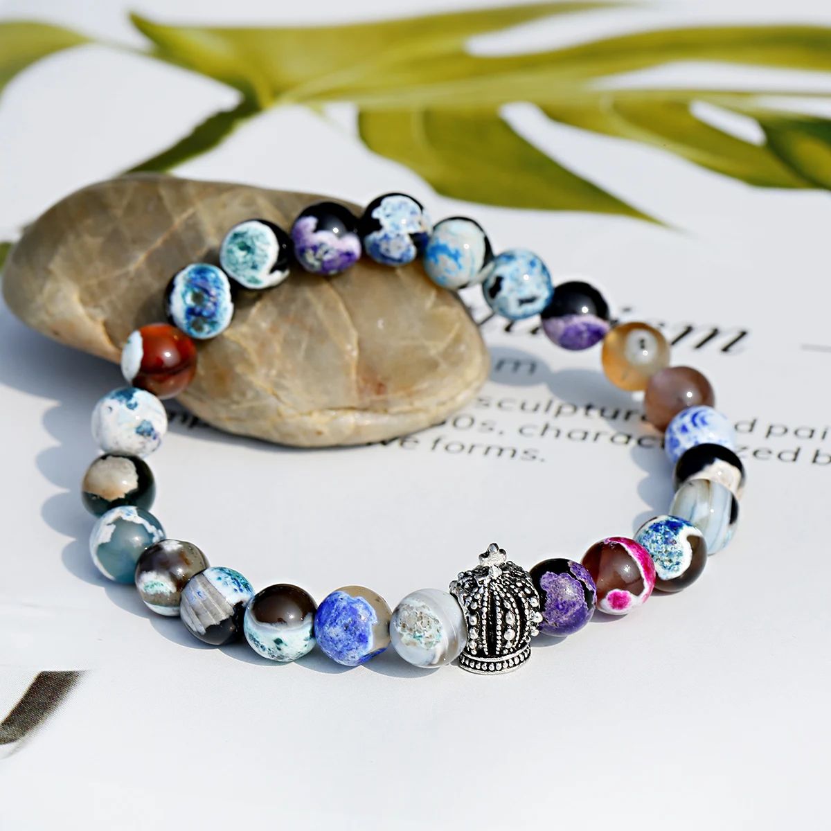 

Natural Tourmaline Stone Beaded Bracelets For Crown Bracelets Color Metal Crown Charms Bracelet Men Yoga Jewelry Gifts