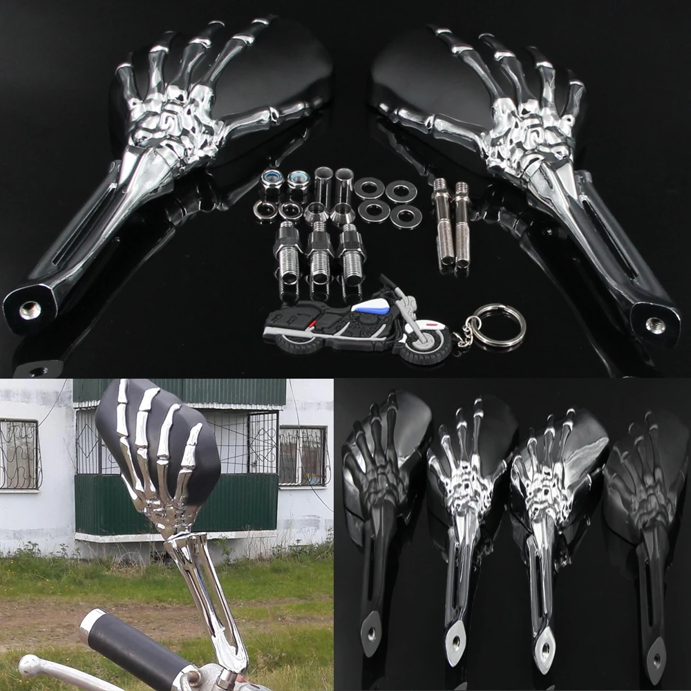 

1 pair Chrome Skull Plated Rearview Left & Right Side Mirrors For Harley Davidson Cruiser Sportster XL Dyna Super Glide Softail