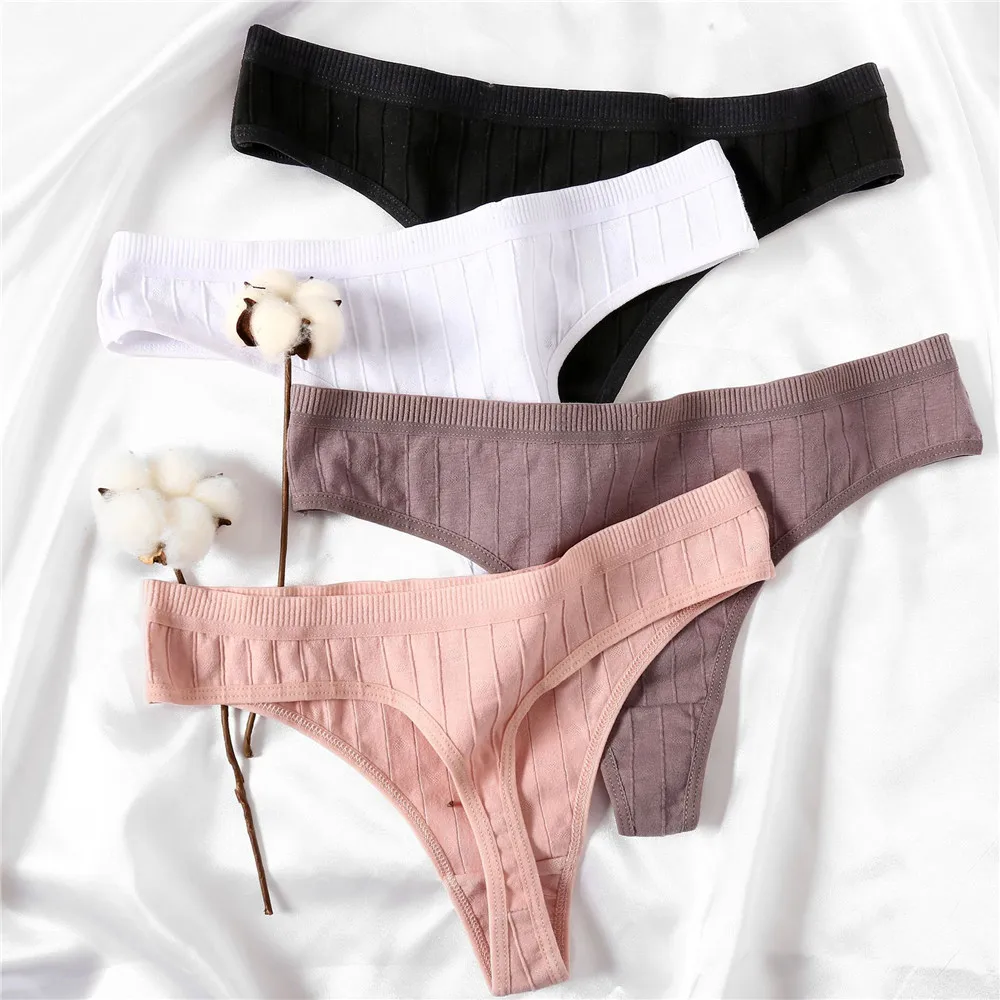 

Seamless Underwear Women Cotton Briefs Sexy G-string Thongs Striped Solid Soft Lingerie Breathable Female Underwear Panties