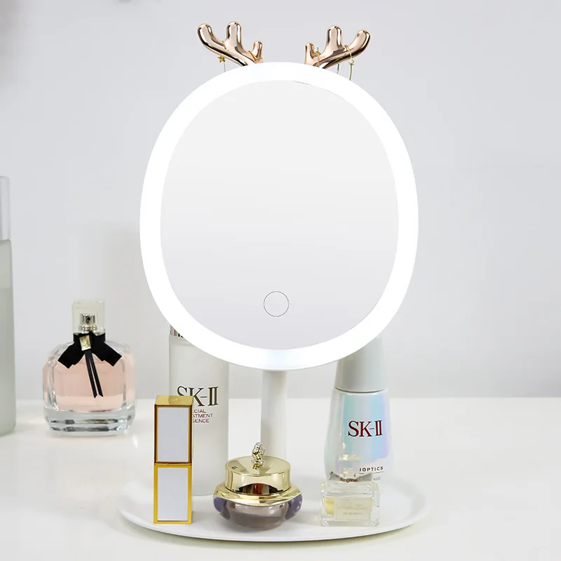 

Antler Design Makeup Organizer with Led Mirror Jewelry Box Cosmetic Organizer Ring Lipstick Rack Necklace Display Organizer