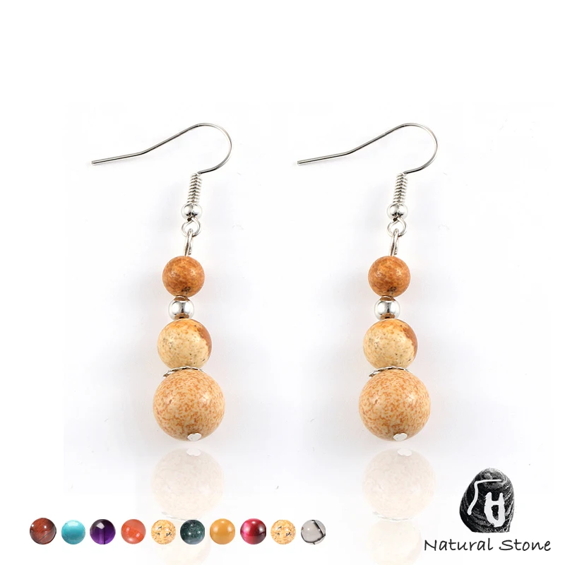 Женские серьги из натурального камня с кристаллами обсидиан тигровый глаз