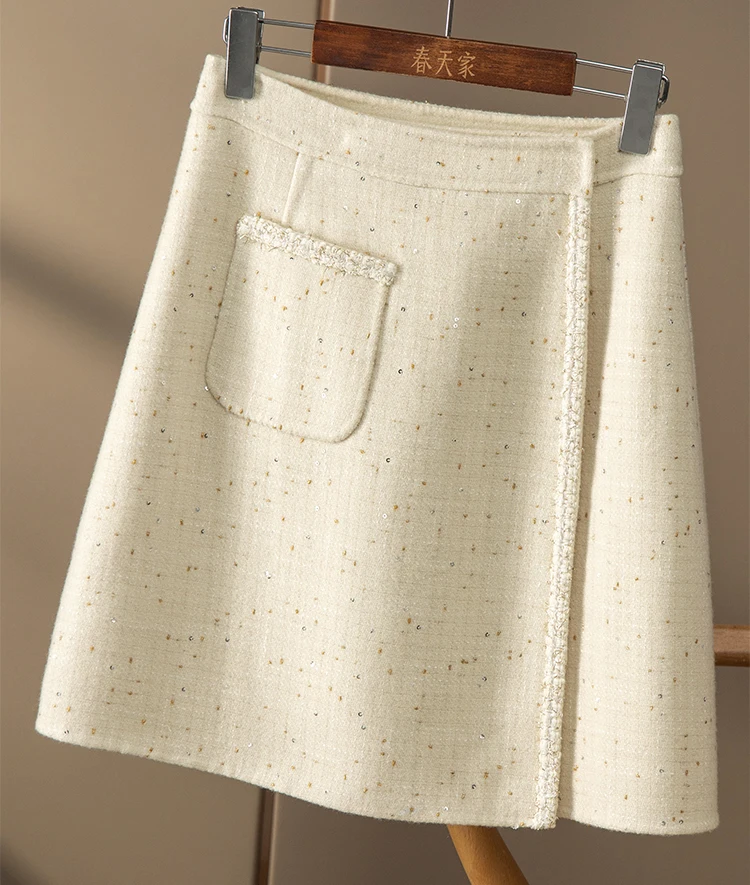 

Women Wool Skirt French Golden Thread Woolen Skirt Female New