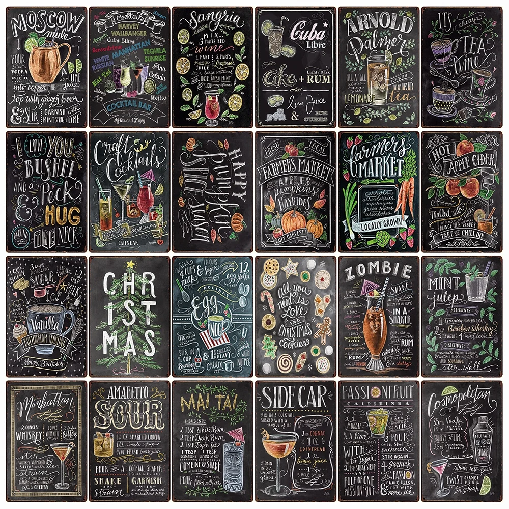 [Kelly66] металлическая вывеска для рисования мелом коктейль зомби Amaretto Sour Mai Tai