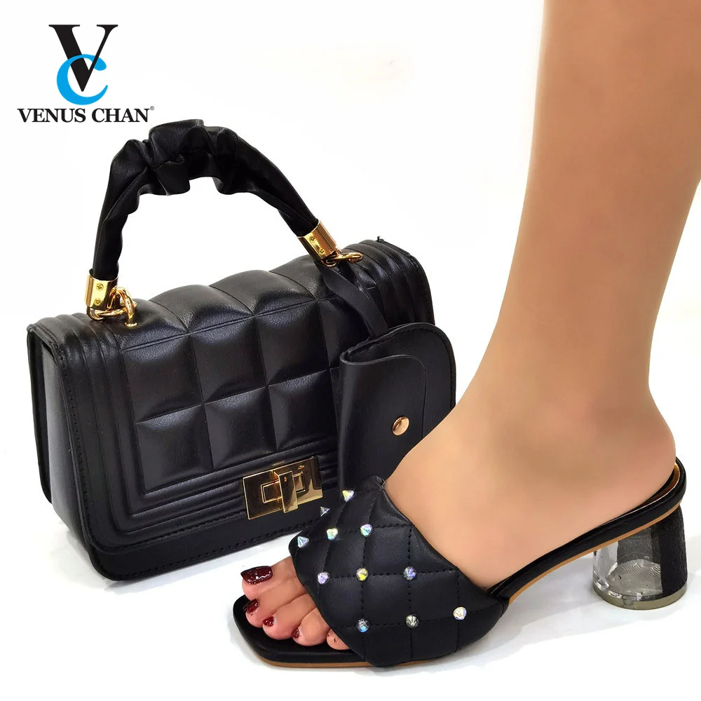 

Latest Design LightAfrican Sandals with Matching Bags Set Decorated with Rhinestone Italian Peep Toe Shoes for Women Party Pumps