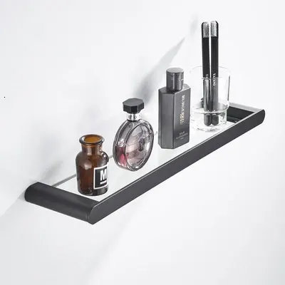 glass Shelf Набор аксессуаров, угловой кронштейн, бумажный кронштейн, кронштейн для туалетной щетки, один набор черных аксессуаров для ванной комнаты из нержавеющей стали - Color: glass Shelf