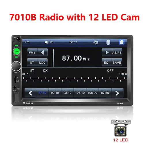 With 12 LED Camera Автомагнитола Podofo 2 Din " Автомагнитола MP5 плеер 7010b Зеркало Ссылка сенсорный экран автомобильная стереосистема Bluetooth USB поддержка камеры заднего вида - Цвет: With 12 LED Camera