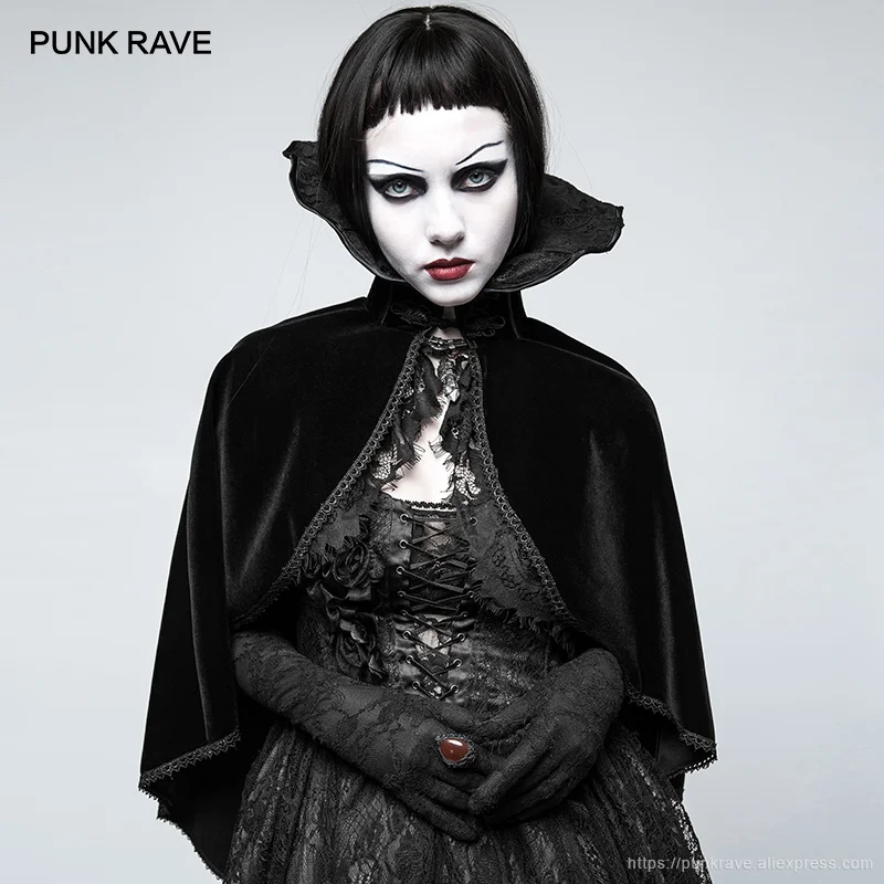 Панк рейв Готический Для женщин Винтаж позиционирования галстук черный плащ