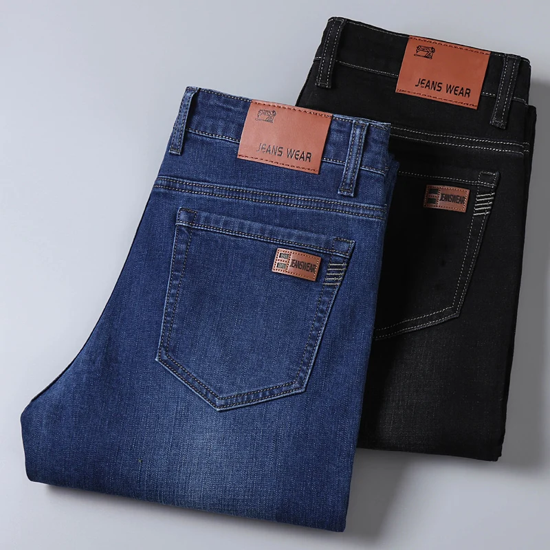 Черные джинсы прямые мужские брюки высококачественные мягкие зауженные