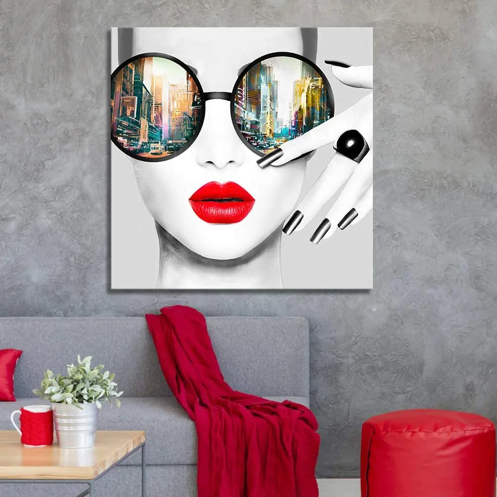 

Contemporary wall art modern fashion women red lips canvas print fashion wall art painting ready for hanging home decoration