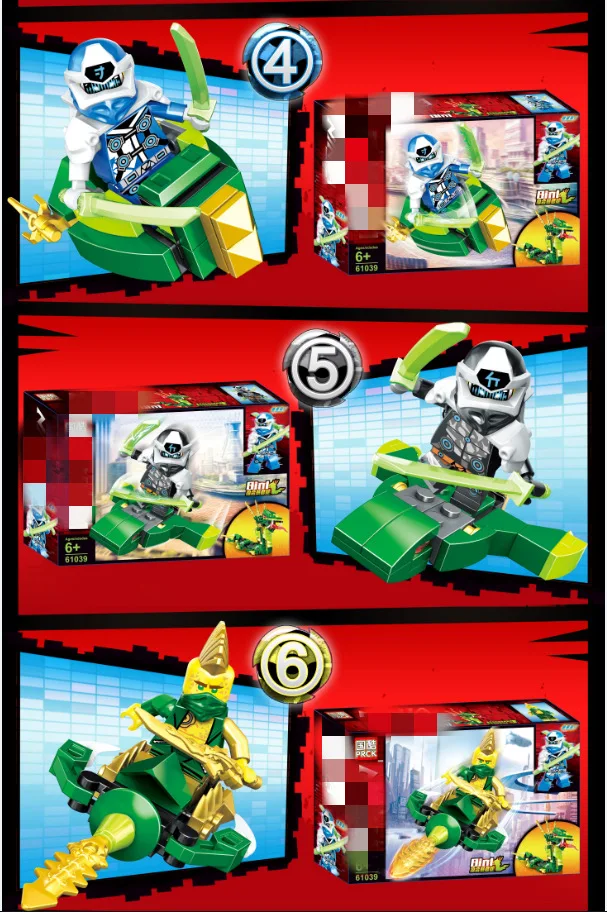 8 шт. ниндзя мастера Кружитцу фигурки с оружием строительные блоки кирпичные