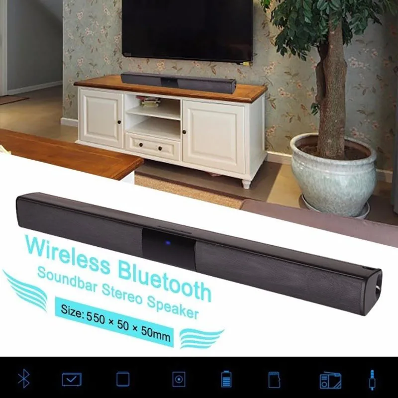 Wireless Bluetooth Soundbar Stereo Speaker TV Home Theater TF USB Sound Bar(Black) | Электроника