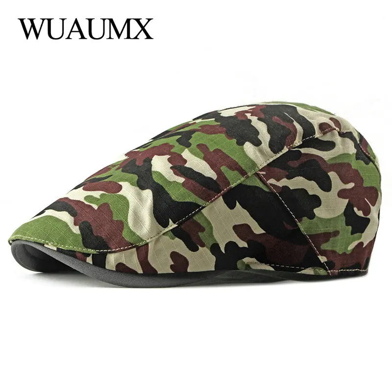 

Wuaumx Casual Camouflage Beret Hats For Men Women Forward cap Beret Cap Spring Summer Flat Peaked Caps Visor Adult Casquette