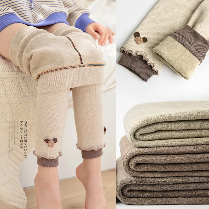 

Children's trousers winter style plus velvet thickening leggings girls wear warm all-in-one body socks children girls leggings