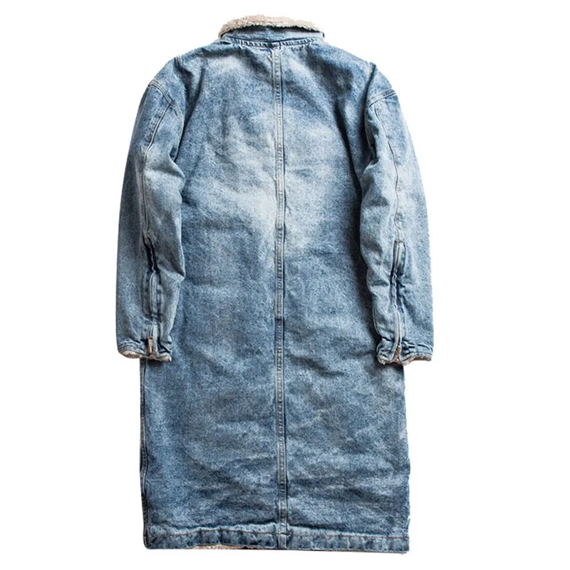 Трендовая Мужская джинсовая ветровка средней длины бархатная теплая зимняя