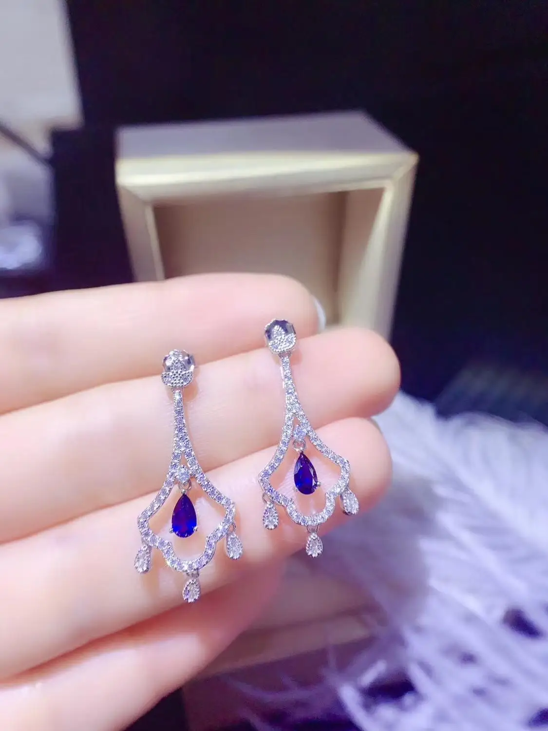 

925 Silver Earrings for Women Blue Sapphire Gemstone Earrings Jewelry Wedding Birthstone Gift