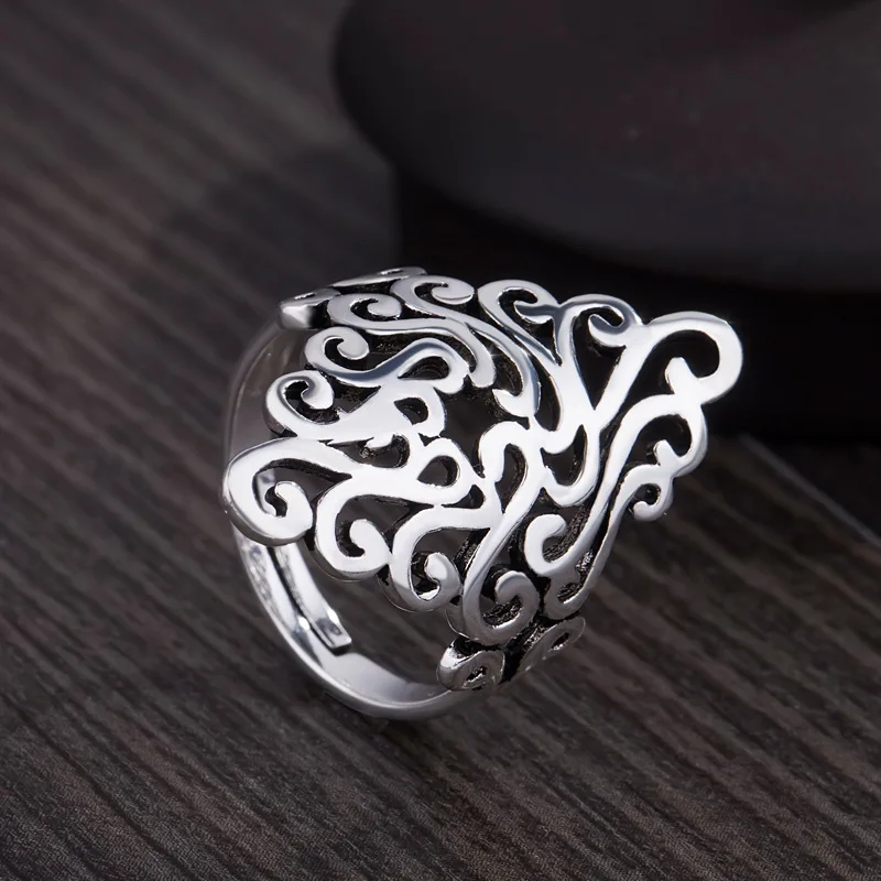 

Vintage 925 Sterling Silver Big Flower Rings For Women Jewelry Beautiful Finger Open Rings For Party Birthday Gift 2021