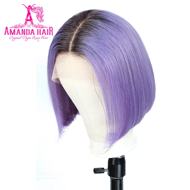 Amanda Brazilian Straight Hair Bob Wig Human 1b/purple Middle Part 13x6 Lace Front for Black Women Remy | Шиньоны и парики