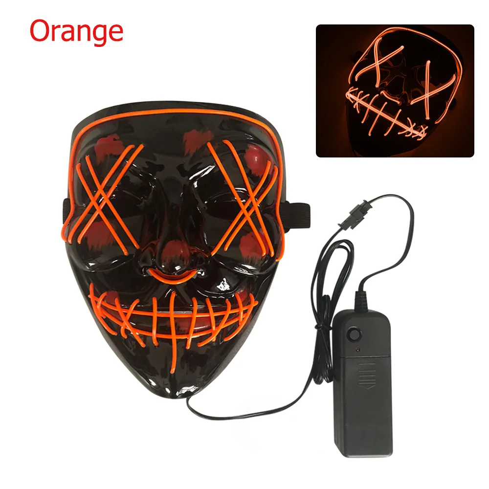 orange Led mask Светодиодная маска на Хэллоуин вечеринку светодиодная маска маскарадные маски неоновая маска светящаяся Косплей светодиодные маски для костюмов светодиодный провод вверх рейв - Цвет: orange Led mask
