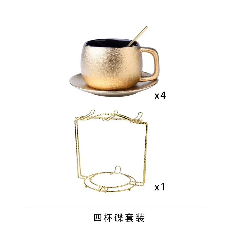 

European Golden Coffee Set Frosted Ceramic Tea Cup Espresso Tazas Teacup Mug English Afternoon Party Drink Home Drinkware