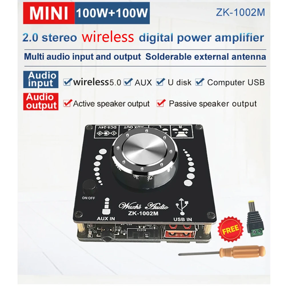 

ZK-1002M 2x100 Вт Bluetooth-совместимость 5.0 усилитель мощности аудио Плата стерео усилитель домашний кинотеатр AUX USB