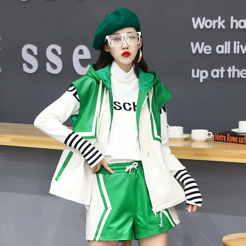 

Genuine Leather Women Coat Sheepskin Hooded Jacket Loose Contrast Vest Fashionable Plus Size Female Spring Autumn Streetwear