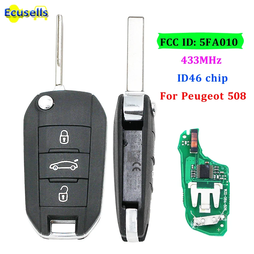 Дистанционный ключ Fob 3 кнопки 433 МГц с чипом ID46 внутри для peugeot 301 508 5008 лезвие с канавками