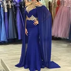 Шифоновое вечернее платье-Русалка Verngo, синее платье с золотистой кружевной аппликацией и лямкой на шее, официальная одежда