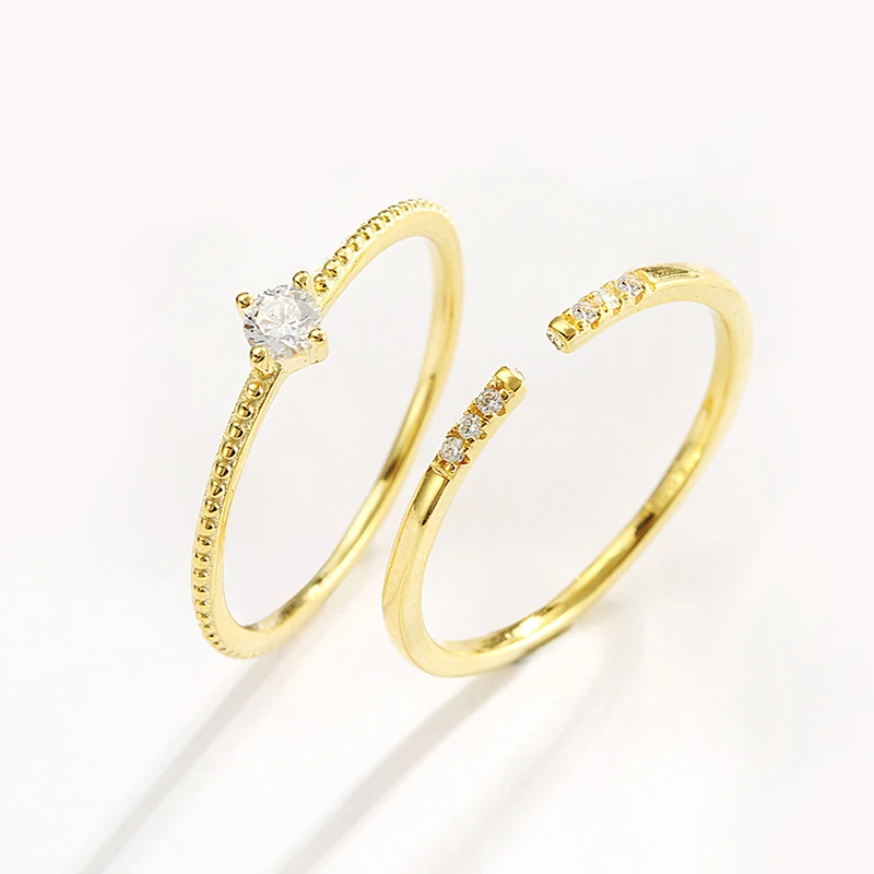 5A CZ Diamond Женские простые тонкие кольца с золотым наполнением, набор колец из стерлингового серебра, набор колец с 2 костяшками, минималистичное кольцо с фианитами - Цвет основного камня: 5A CZ Diamond