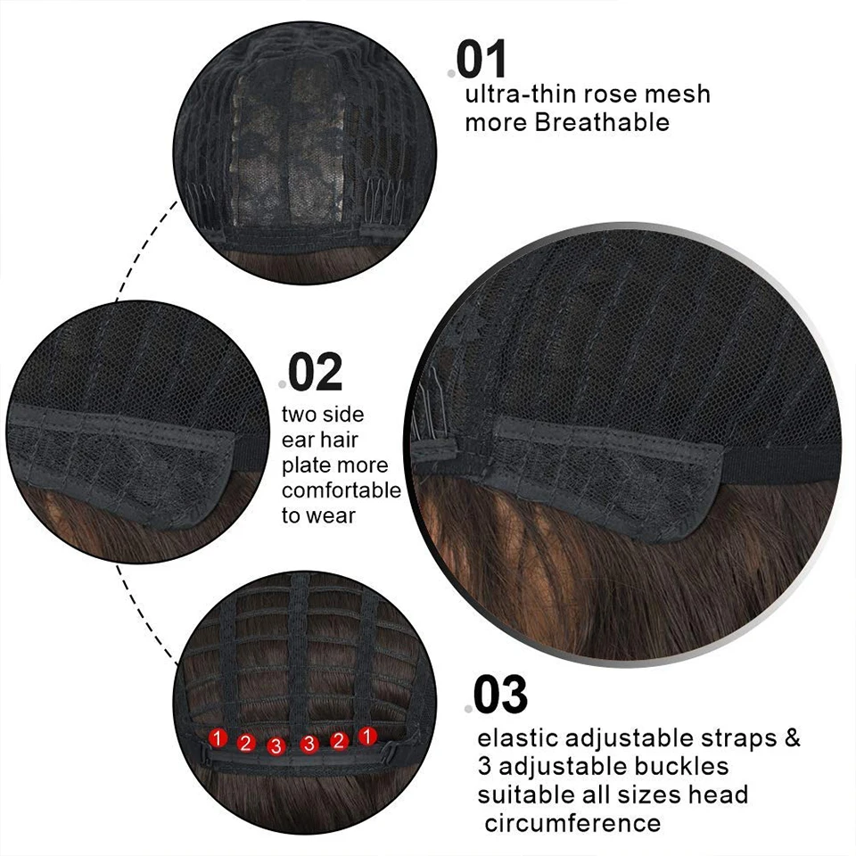 

AISI HAIR Synthetic Short Wavy Brown Mixed Black Wig with Bangs for Women Natural Bob Wig Daily Heat Resistant Fiber