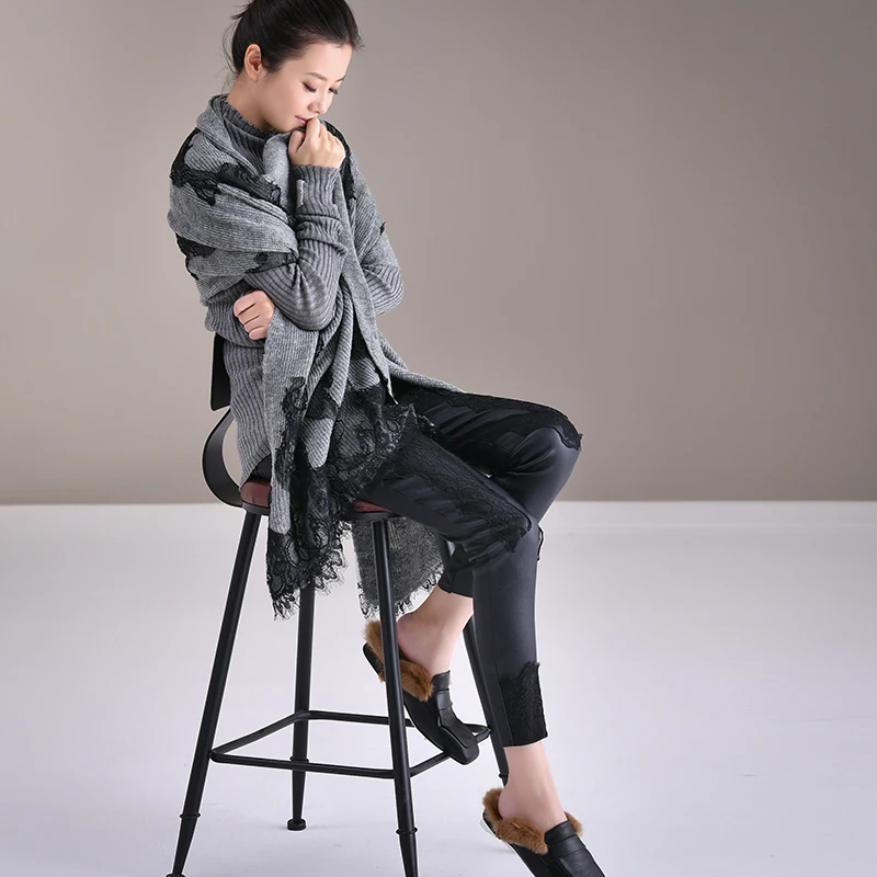 MICOCO K8850 Корейская версия черного кружевного коллажа растягивающееся стройное