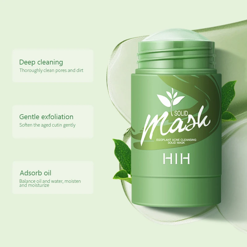 

Green Tea Mask Oil Control Cleansing Solid Mask Purifying Clay Stick Mud Mask Anti-Acne Eggplant Skin Care Whitening Face Care