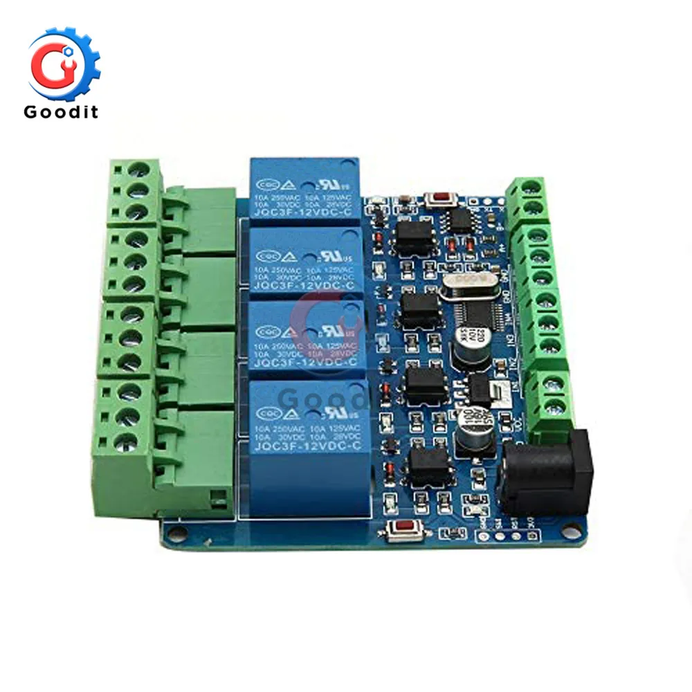 Четырехканальный релейный модуль Modbus Rtu 12 В переключатель с входным/выходным