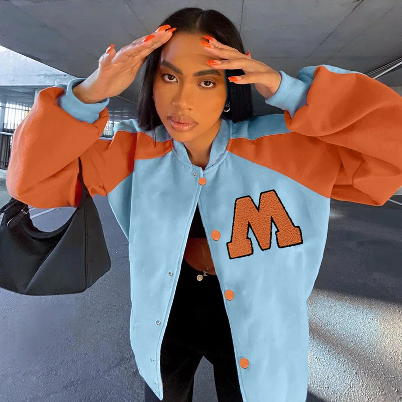 

Casual Autumn Winter Jacket Women Letter Fashion Chic Baseball Oversize Bomber Loose Coat Y2K Streetwear Varsity Jacket